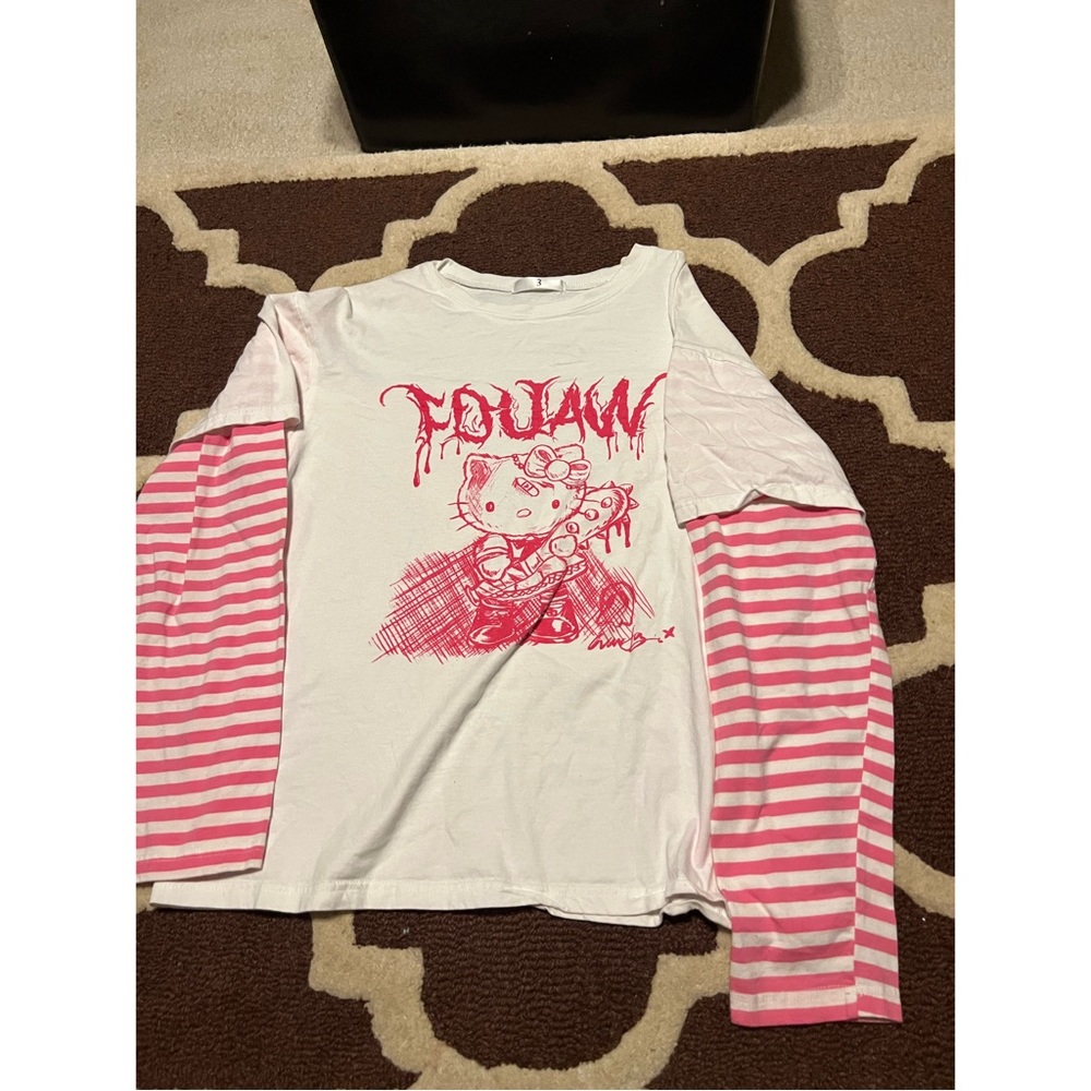 hello kitty punk pink and white striped sleeves